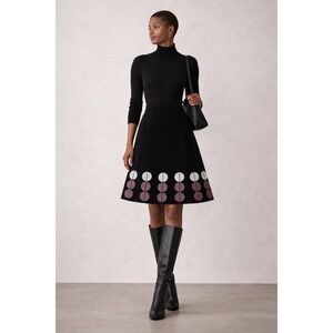 Boden Corduroy A-Line Skirt Size 10R‎ | Black Retro Dot Hem